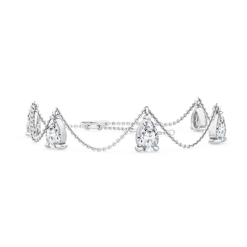 Delphine pear draped chain lab grown diamond bracelet in white gold - view 1