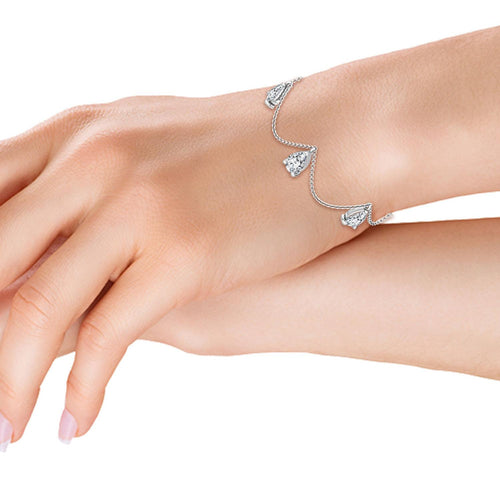 Delphine pear draped chain lab grown diamond bracelet in white gold - view 2