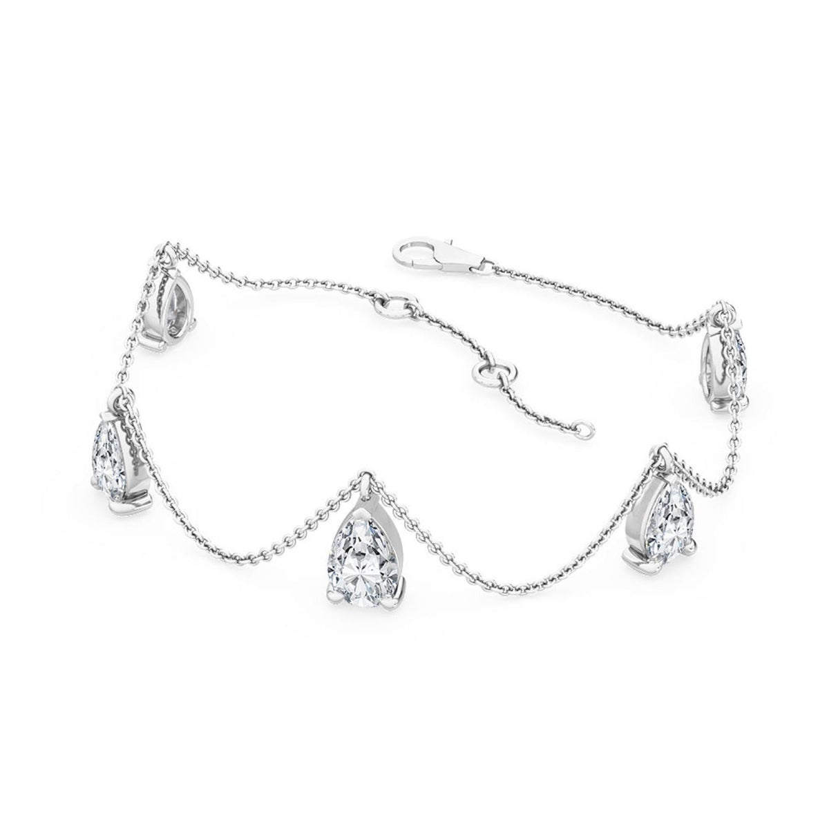 Delphine pear draped chain lab grown diamond bracelet in white gold - view 3