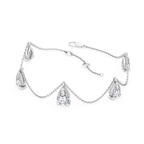Delphine pear draped chain lab grown diamond bracelet in white gold - view 3