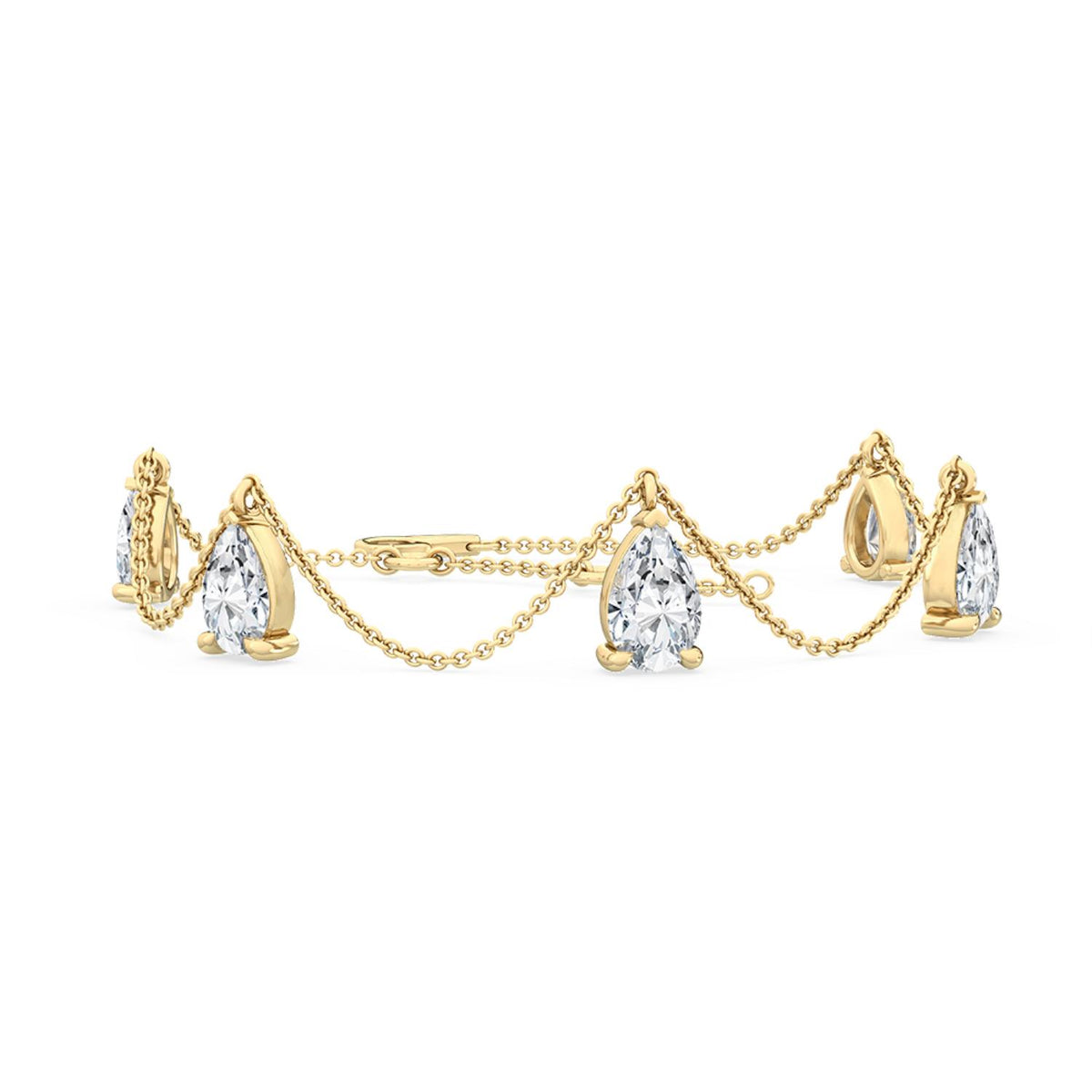 Delphine pear draped chain lab grown diamond bracelet in yellow gold - view 1
