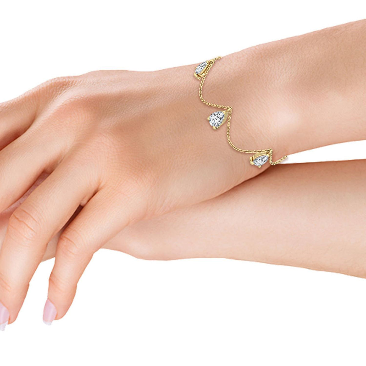 Delphine pear draped chain lab grown diamond bracelet in yellow gold - view 2