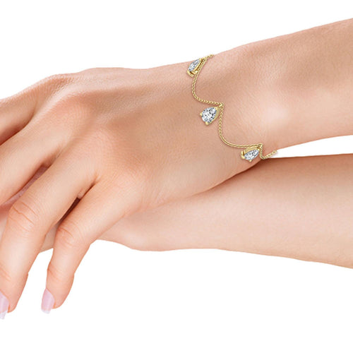 Delphine pear draped chain lab grown diamond bracelet in yellow gold - view 2