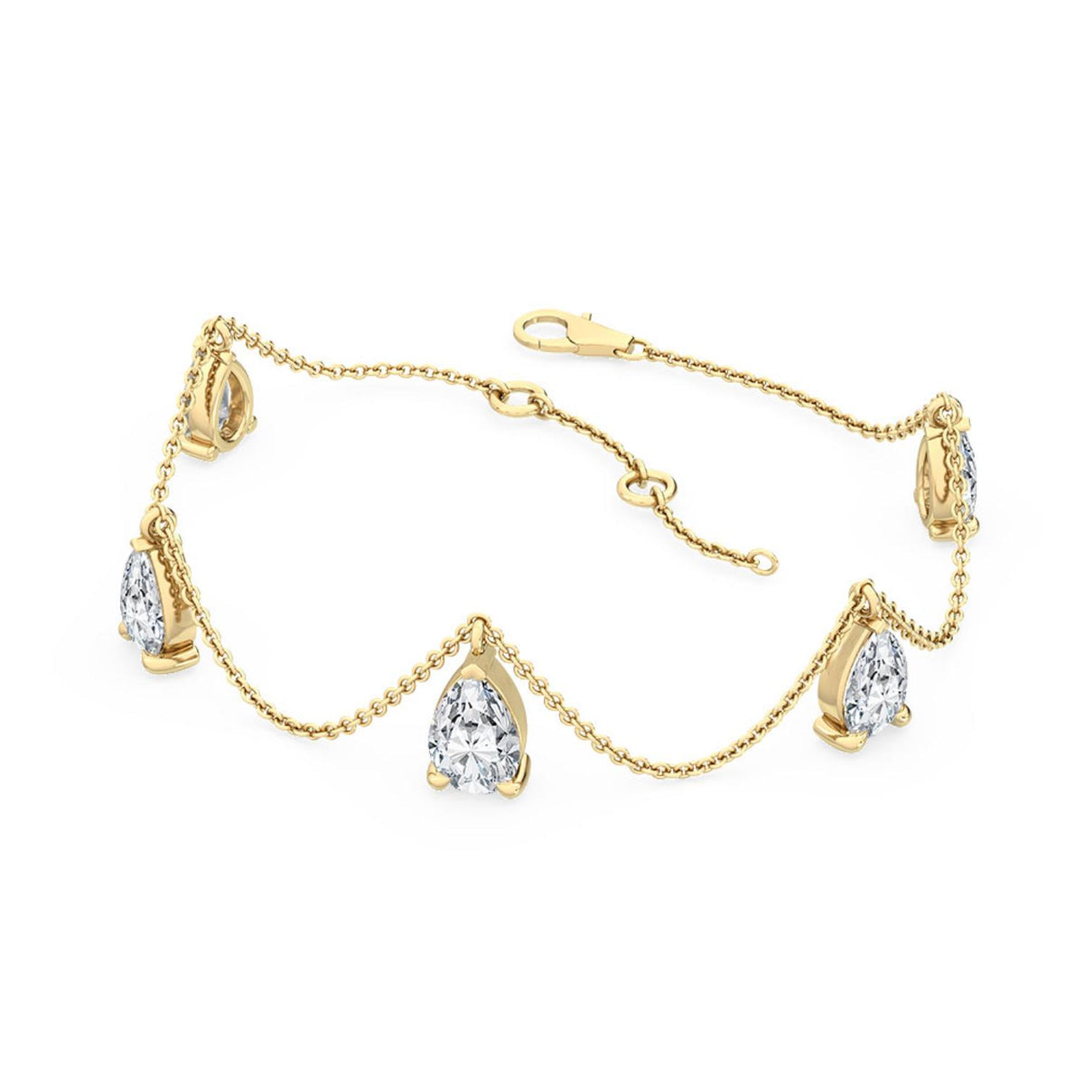 Delphine pear draped chain lab grown diamond bracelet in yellow gold - view 3