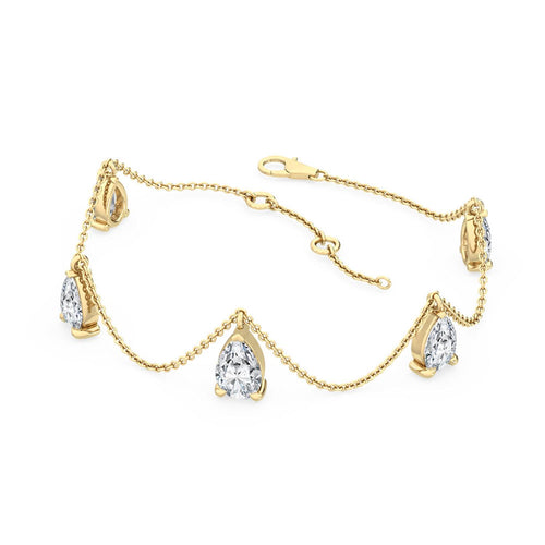 Delphine pear draped chain lab grown diamond bracelet in yellow gold - view 3