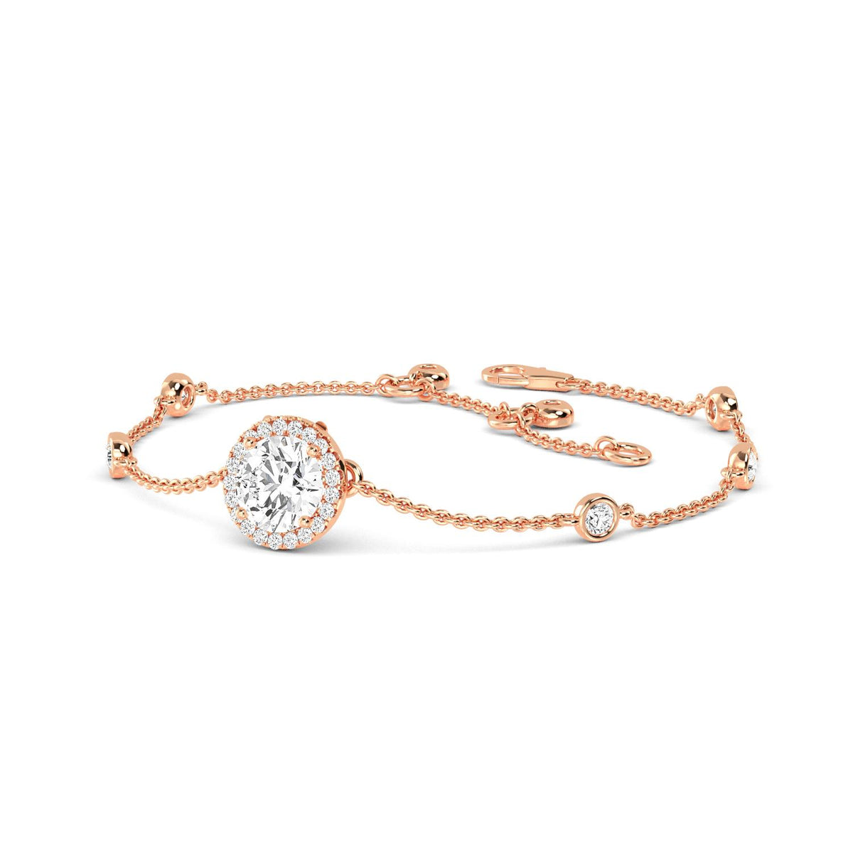 Giselle round bezel centre lab grown diamond bracelet in rose gold - view 3
