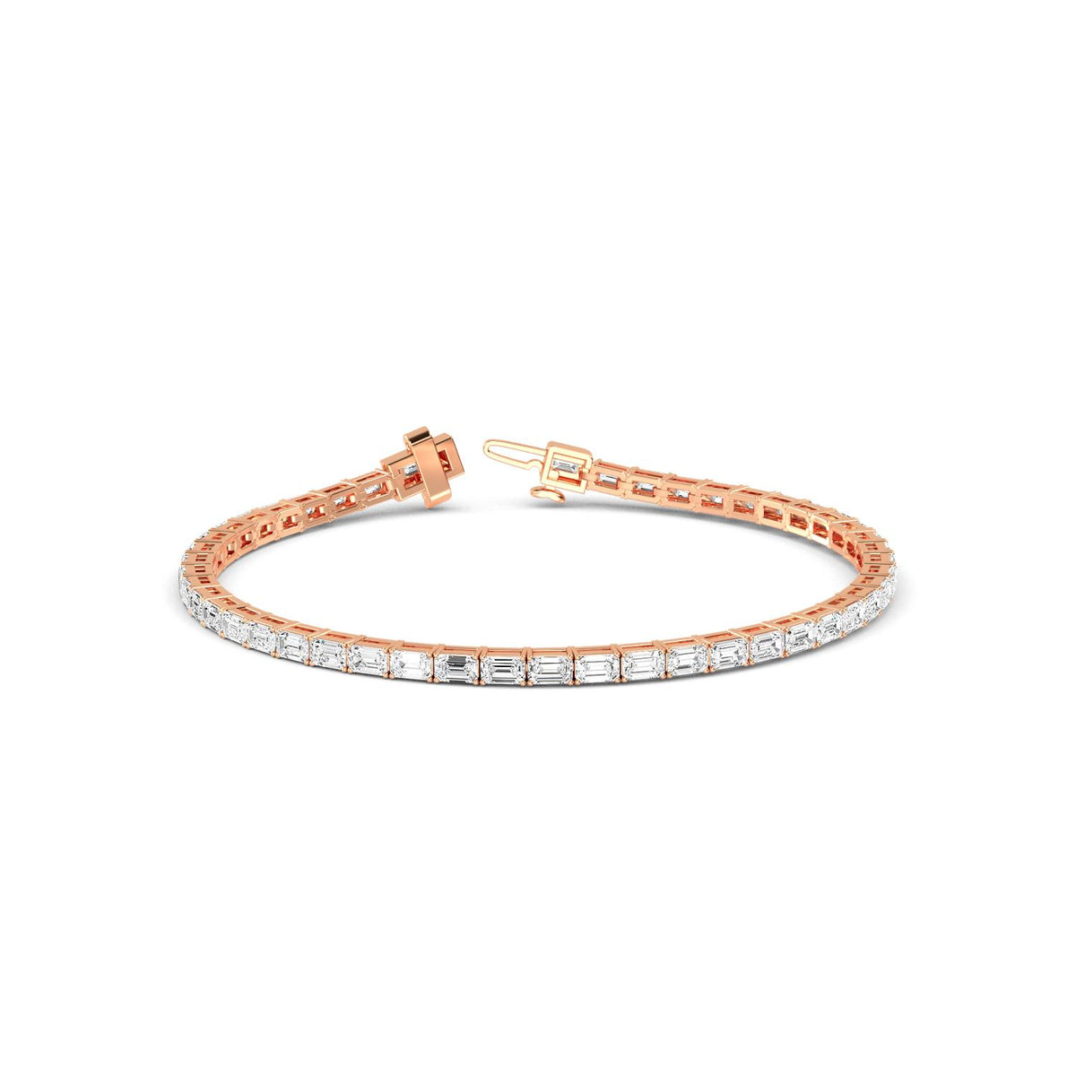 Aurora east-west emerald tennis lab grown diamond bracelet in rose gold - view 1
