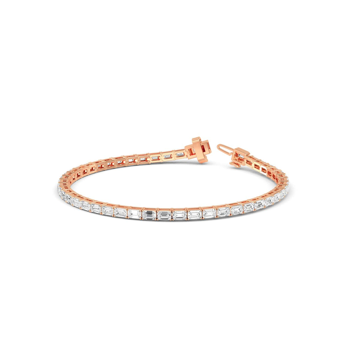Aurora east-west emerald tennis lab grown diamond bracelet in rose gold - view 2