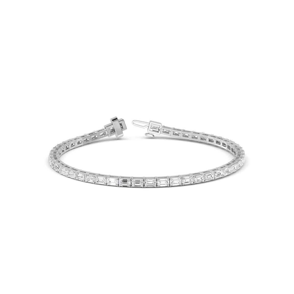 Aurora east-west emerald tennis lab grown diamond bracelet in white gold - view 1