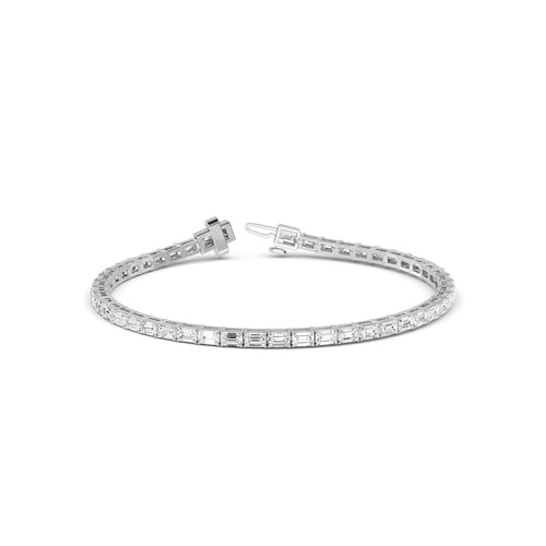 Aurora east-west emerald tennis lab grown diamond bracelet in white gold - view 1
