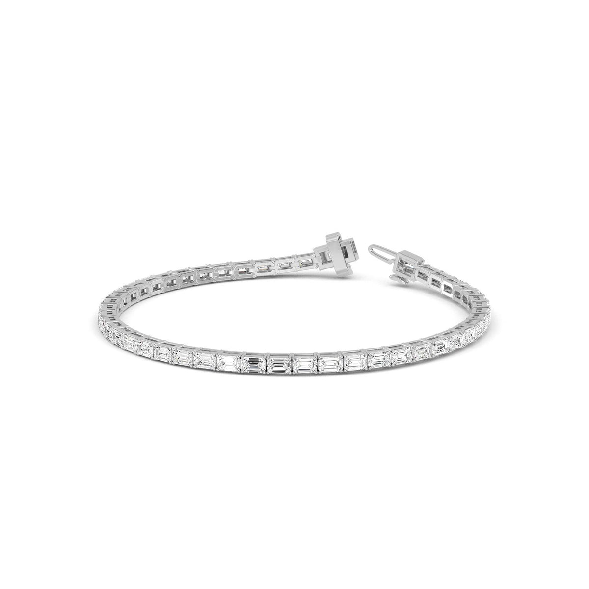 Aurora east-west emerald tennis lab grown diamond bracelet in white gold - view 2