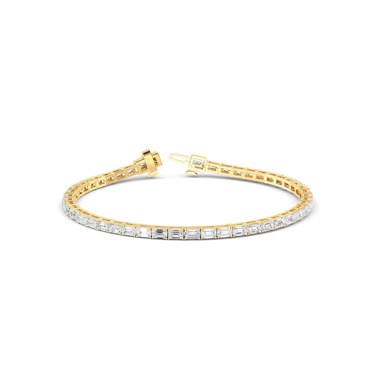 Aurora east-west emerald tennis lab grown diamond bracelet in yellow gold - view 1