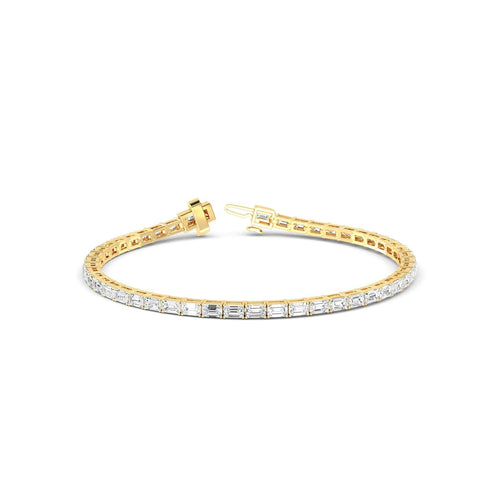 Aurora east-west emerald tennis lab grown diamond bracelet in yellow gold - view 1
