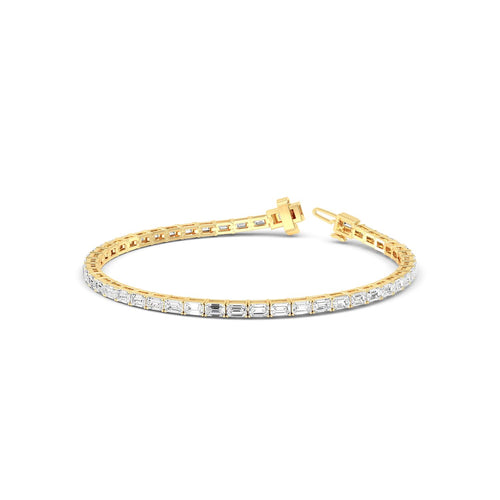 Aurora east-west emerald tennis lab grown diamond bracelet in yellow gold - view 2