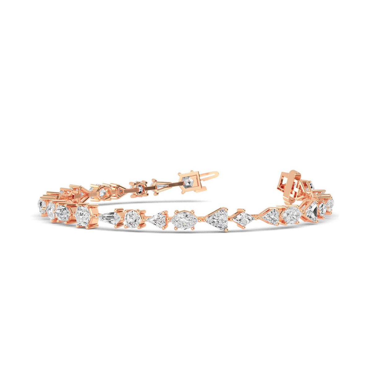 Lucia mixed shape statement lab grown diamond bracelet in rose gold - view 3