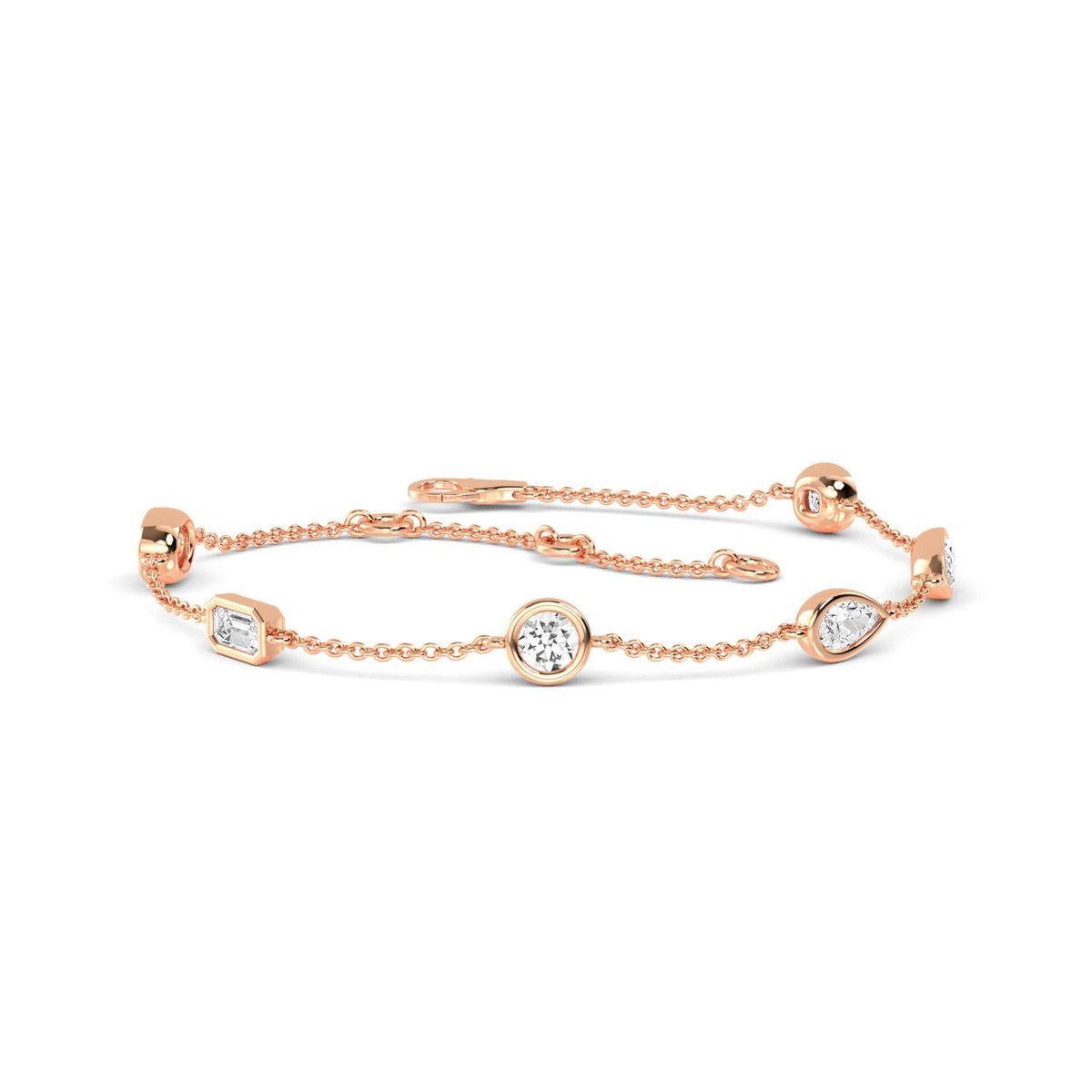 Juliette mixed bezel station lab grown diamond bracelet in rose gold - view 1