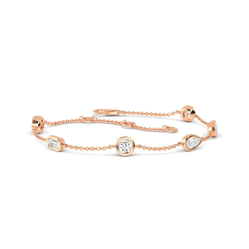 Juliette mixed bezel station lab grown diamond bracelet in rose gold - view 1