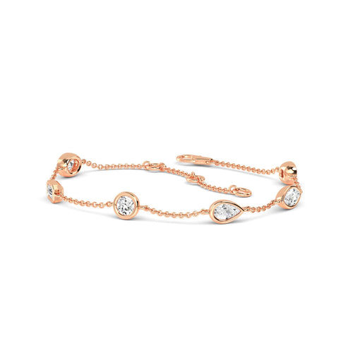 Juliette mixed bezel station lab grown diamond bracelet in rose gold - view 3