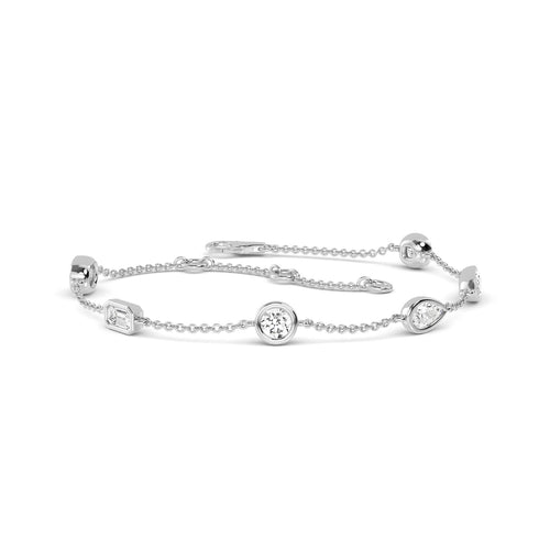 Juliette mixed bezel station lab grown diamond bracelet in white gold - view 1
