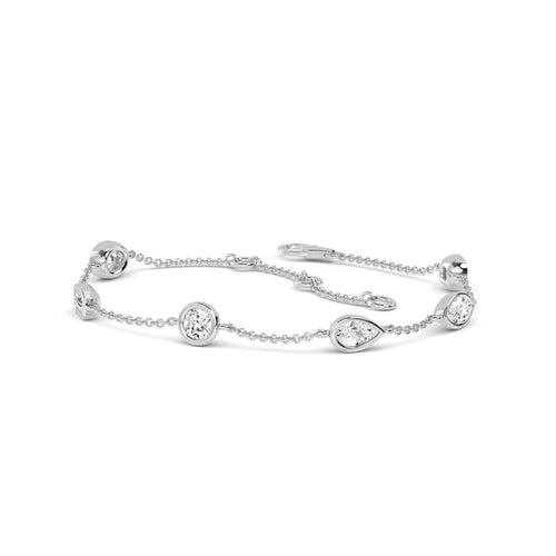 Juliette mixed bezel station lab grown diamond bracelet in white gold - view 3