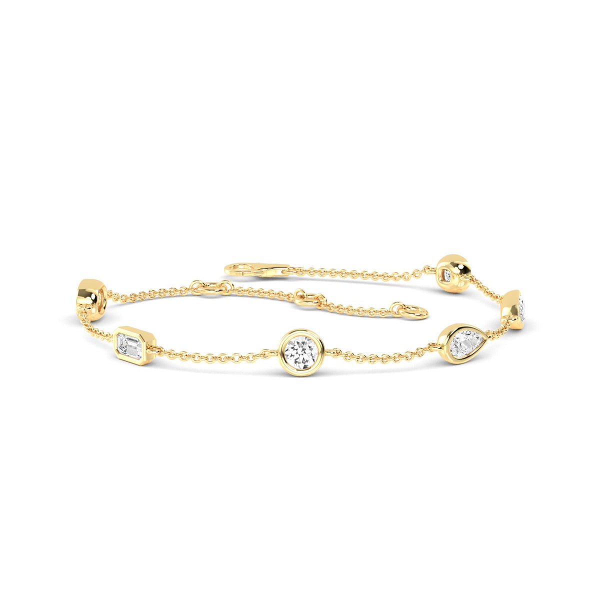 Juliette mixed bezel station lab grown diamond bracelet in yellow gold - view 1