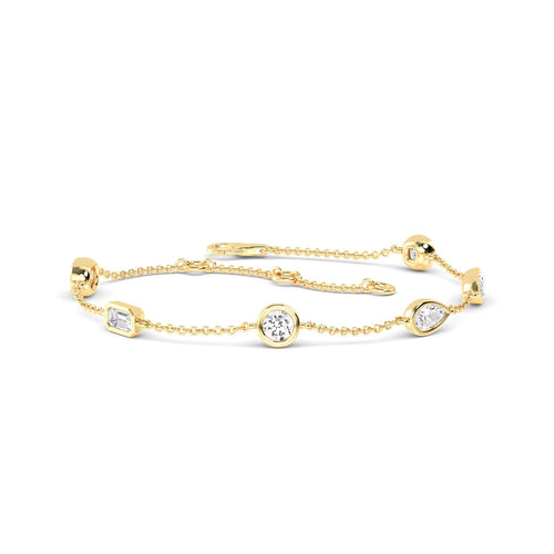 Juliette mixed bezel station lab grown diamond bracelet in yellow gold - view 1
