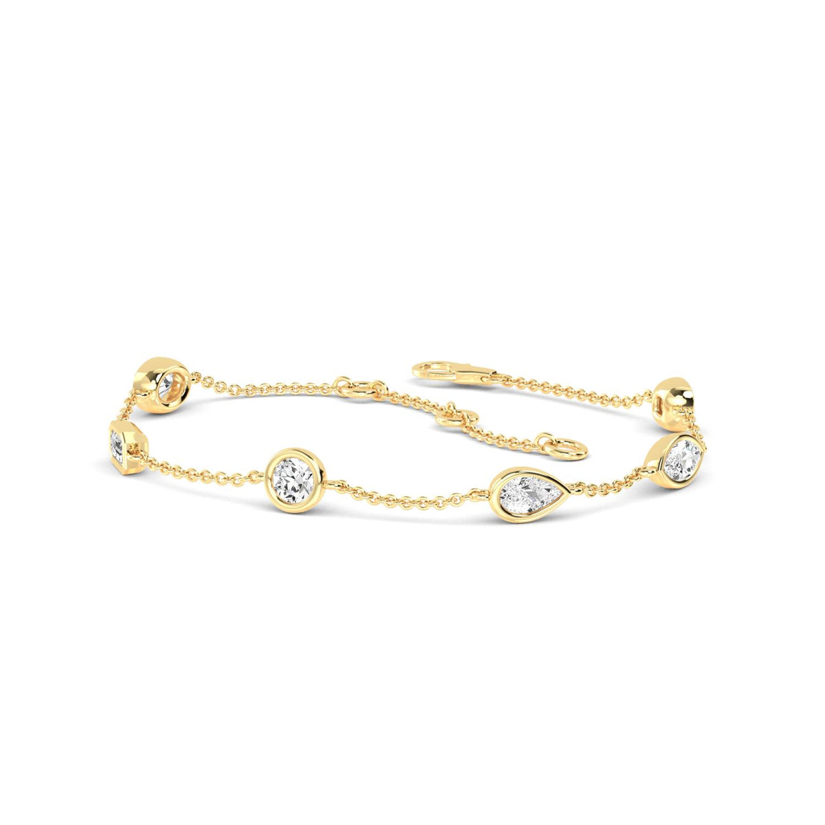 Juliette mixed bezel station lab grown diamond bracelet in yellow gold - view 3