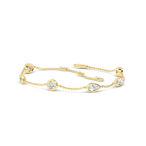 Juliette mixed bezel station lab grown diamond bracelet in yellow gold - view 3