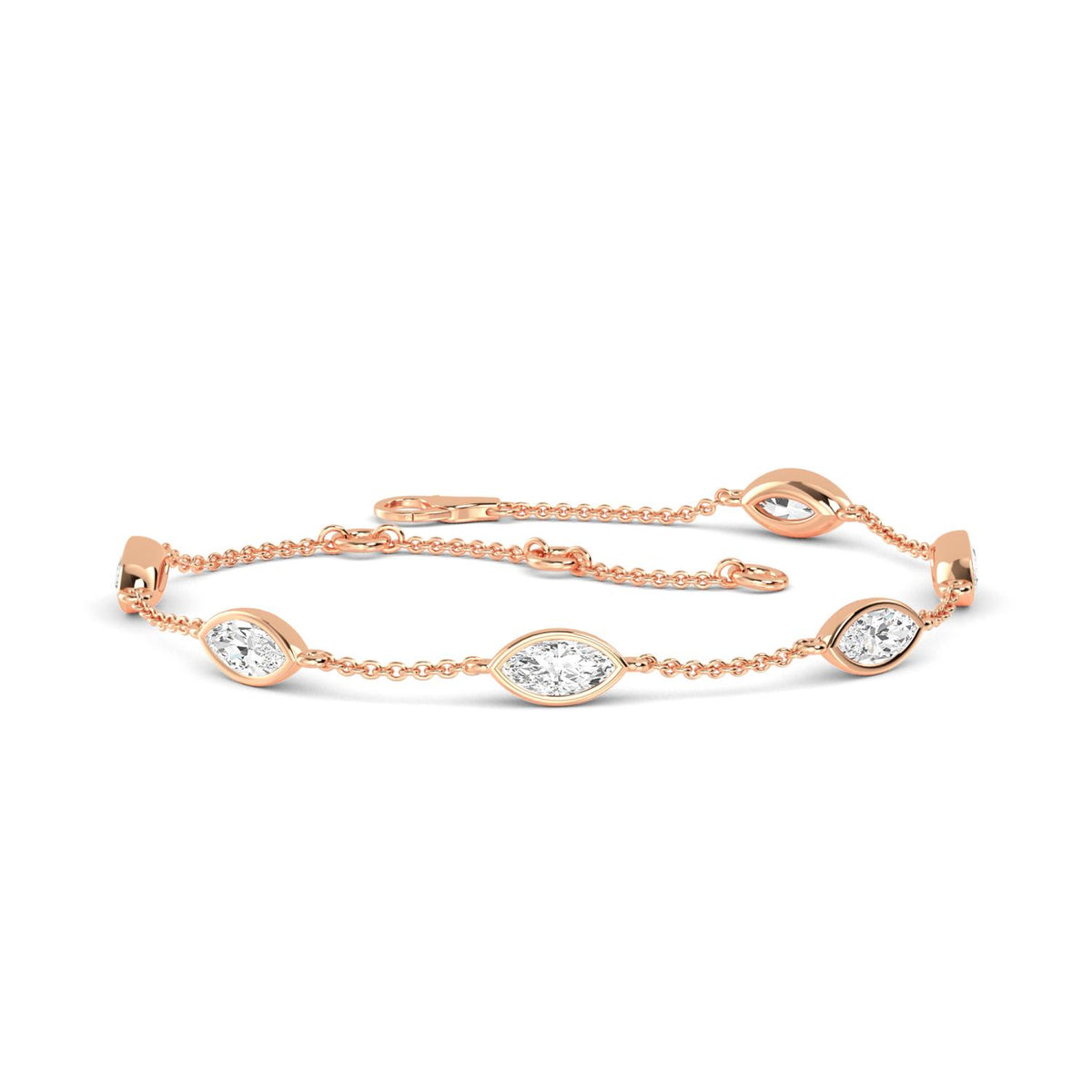 Leona east-west marquise station lab grown diamond bracelet in rose gold - view 1