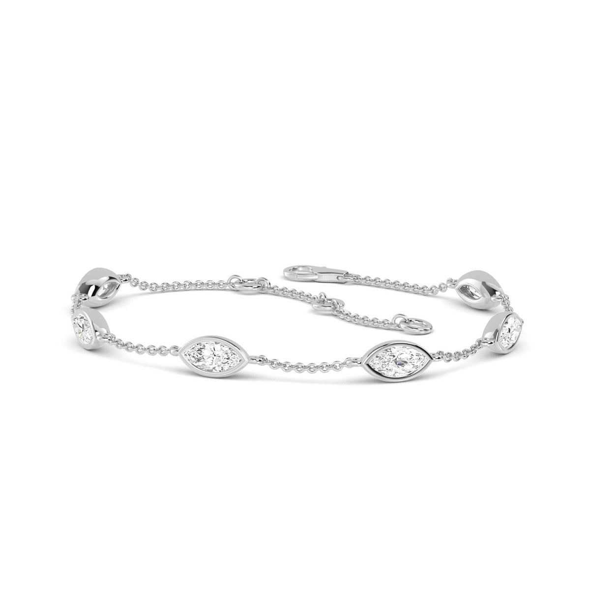 Leona east-west marquise station lab grown diamond bracelet in white gold - view 3