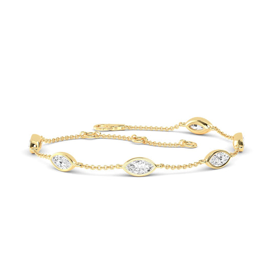 Leona east-west marquise station lab grown diamond bracelet in yellow gold - view 1
