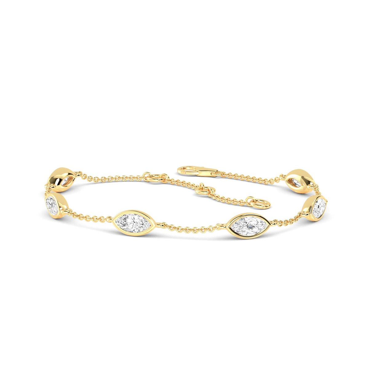 Leona east-west marquise station lab grown diamond bracelet in yellow gold - view 3