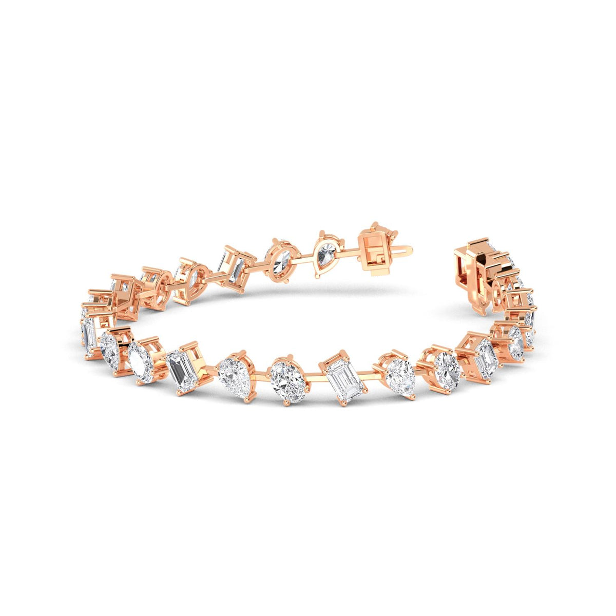 Elora mixed shape open link lab grown diamond bracelet in rose gold - view 3