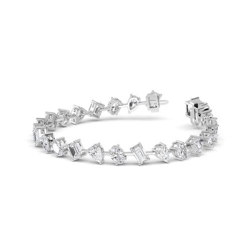 Elora mixed shape open link lab grown diamond bracelet in white gold - view 3