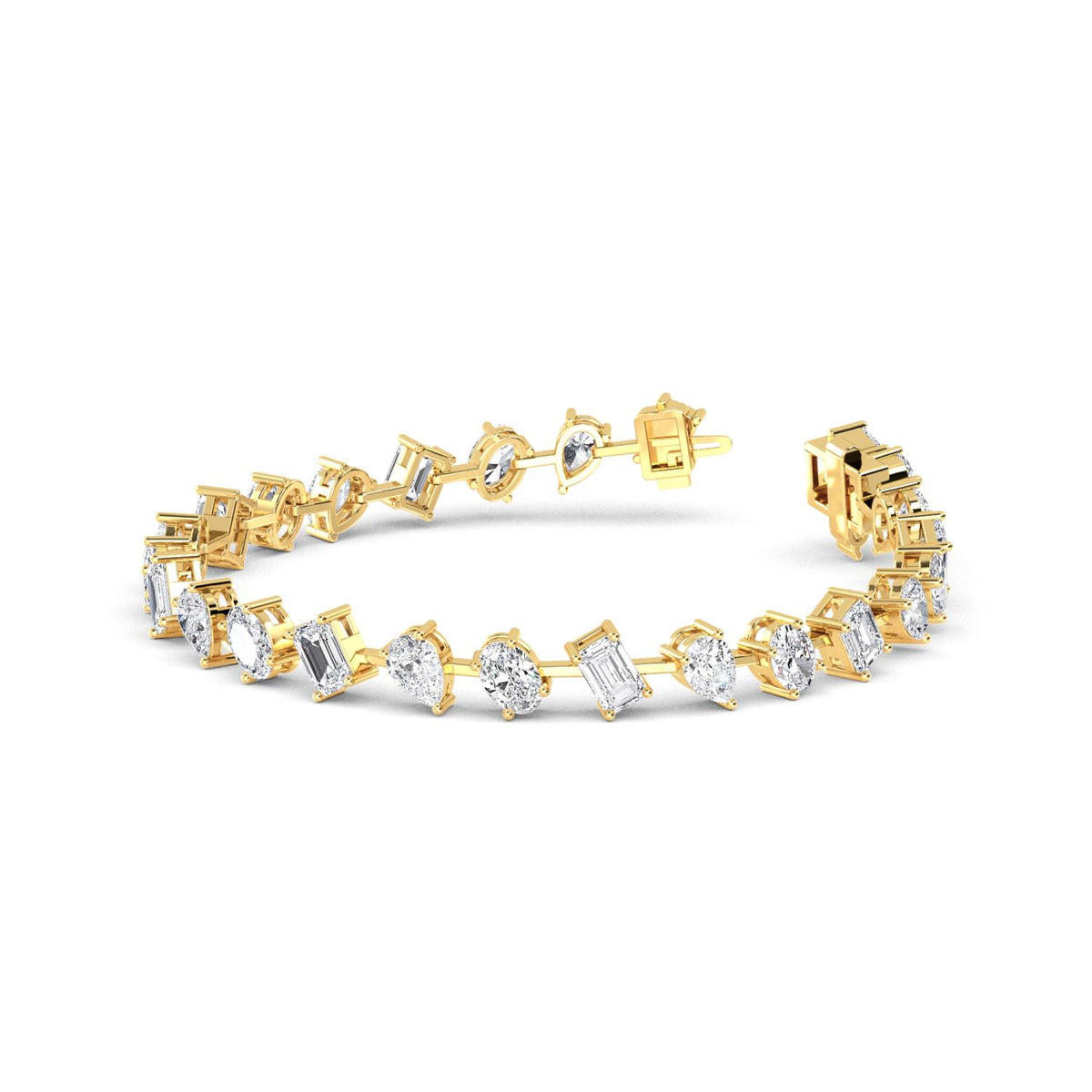 Elora mixed shape open link lab grown diamond bracelet in yellow gold - view 3