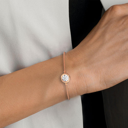 Emilia round bezel solitaire lab grown diamond bracelet in rose gold - view 2
