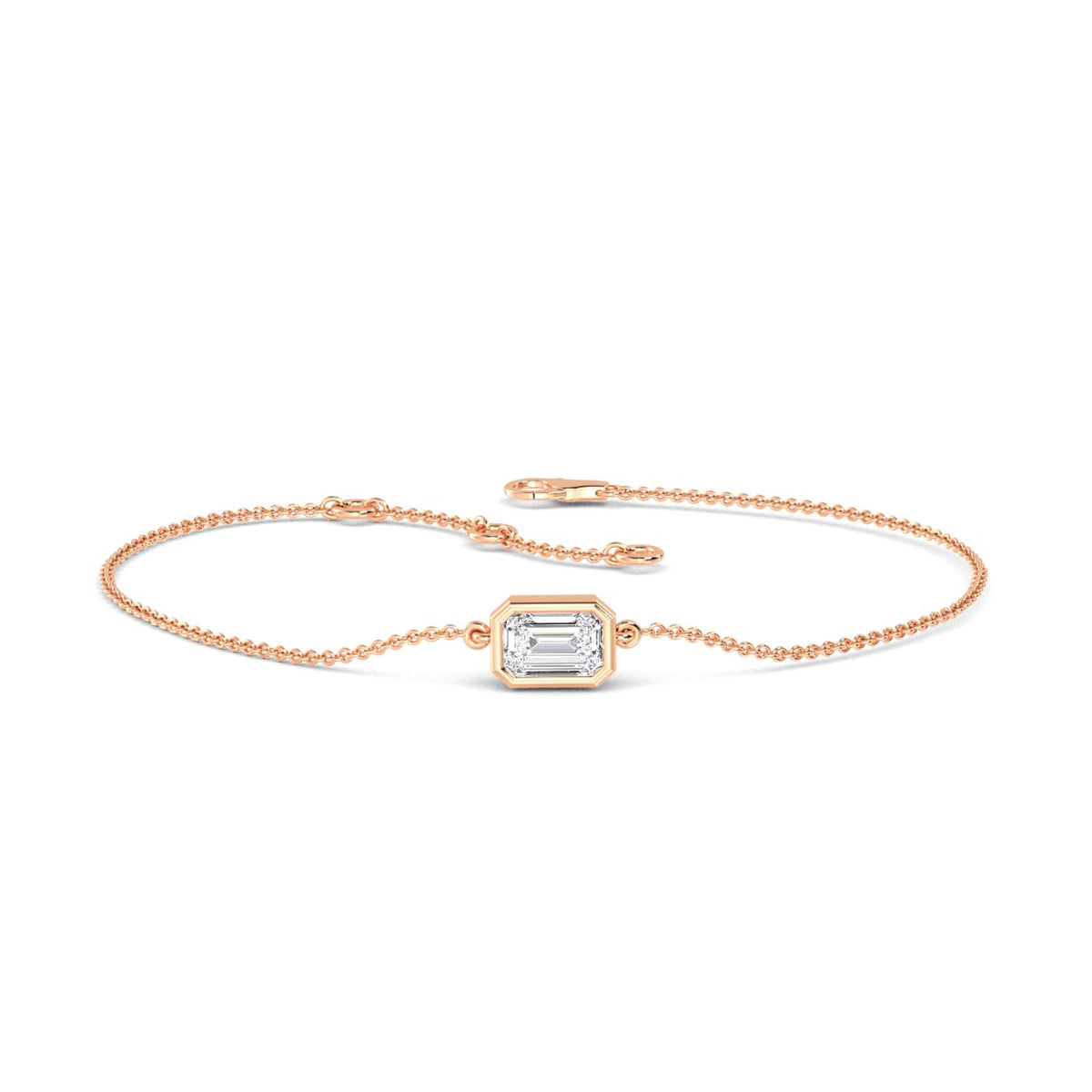 Estelle east-west emerald bezel lab grown diamond bracelet in rose gold - view 1