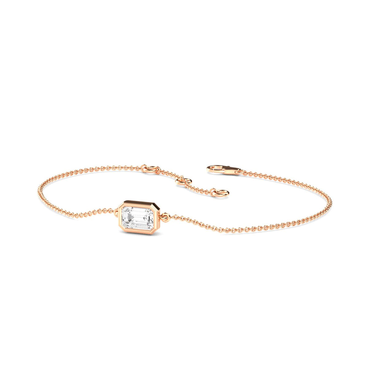 Estelle east-west emerald bezel lab grown diamond bracelet in rose gold - view 3