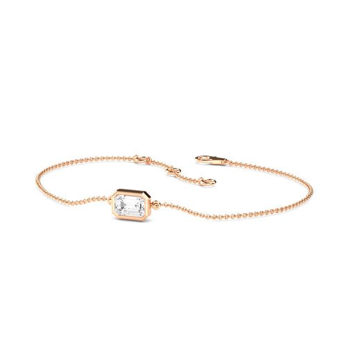 Estelle east-west emerald bezel lab grown diamond bracelet in rose gold - view 3