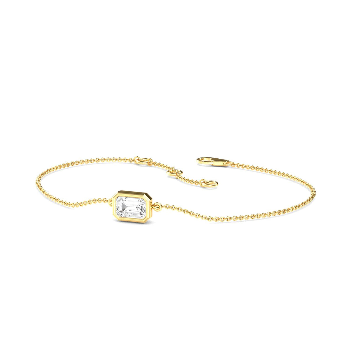 Estelle east-west emerald bezel lab grown diamond bracelet in yellow gold - view 3