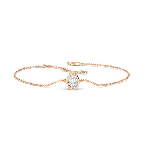 Flora pear bezel solitaire lab grown diamond bracelet in rose gold - view 1