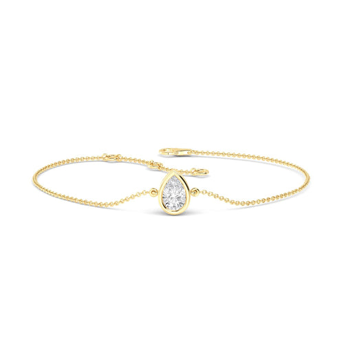 Flora pear bezel solitaire lab grown diamond bracelet in yellow gold - view 1