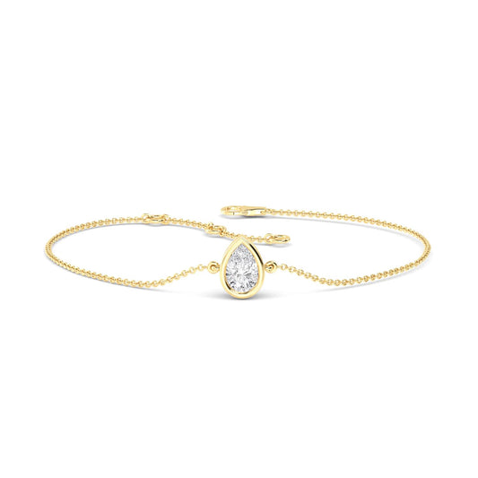 Flora pear bezel solitaire lab grown diamond bracelet in yellow gold - view 1
