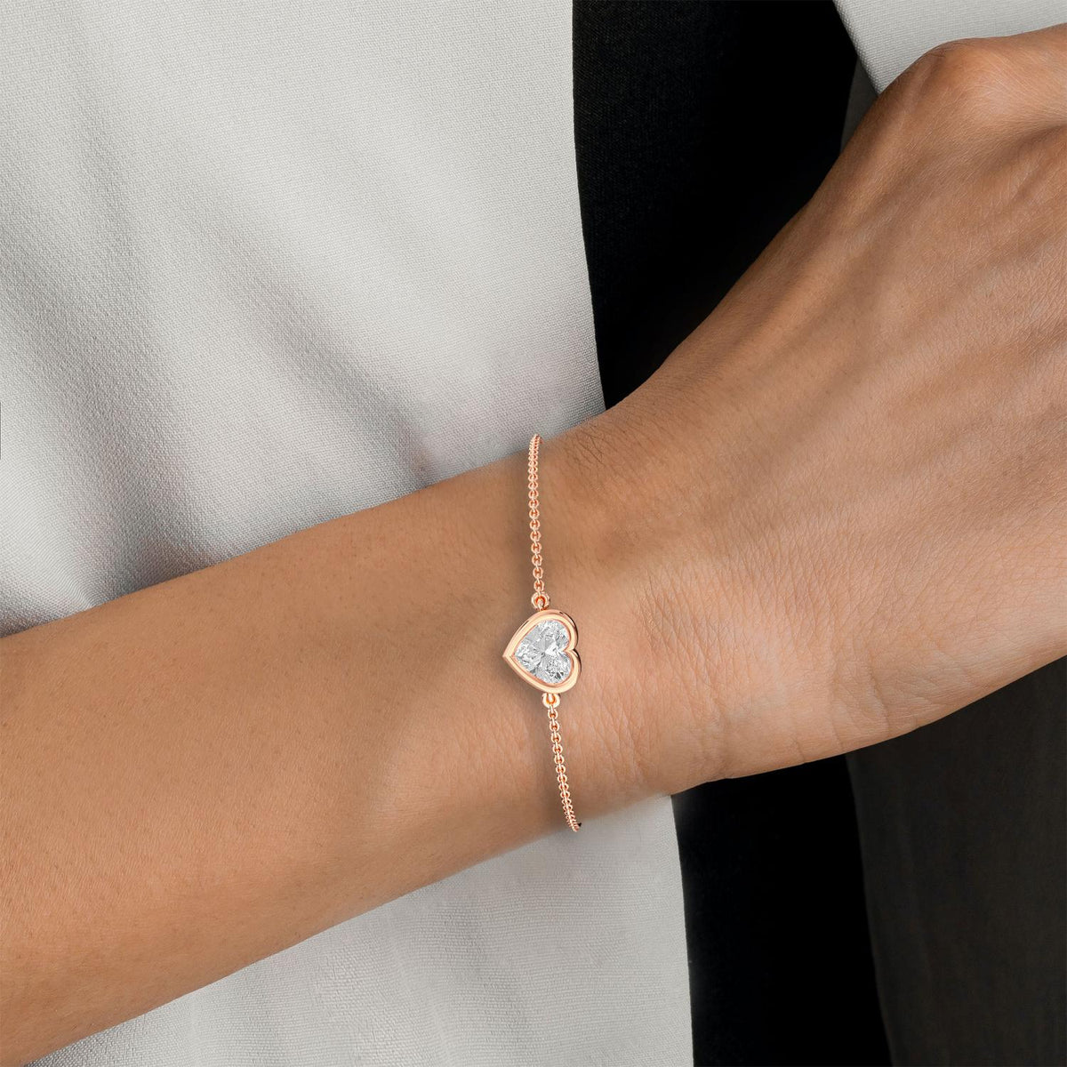 Freya heart bezel solitaire lab grown diamond bracelet in rose gold - view 2