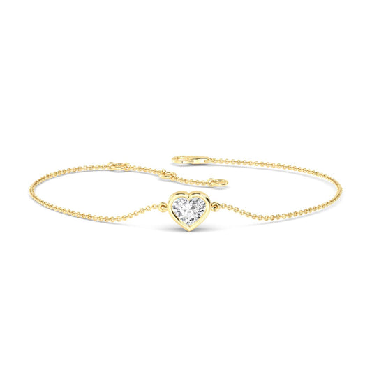 Freya heart bezel solitaire lab grown diamond bracelet in yellow gold - view 1