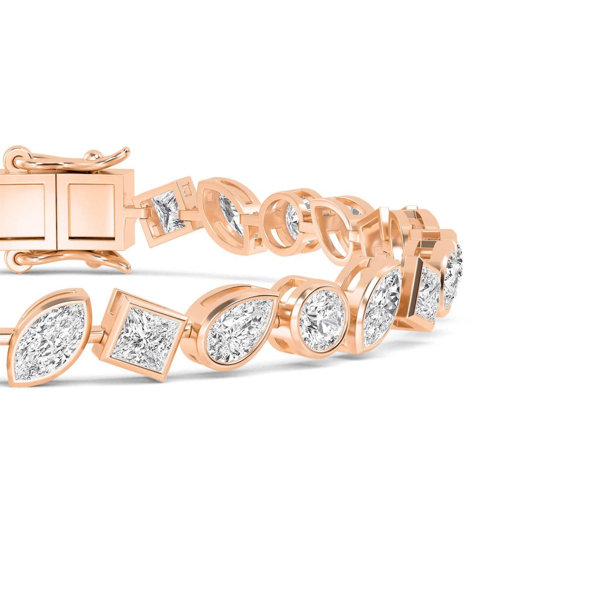 Berenice mixed shape tennis lab grown diamond bracelet in rose gold - view 4