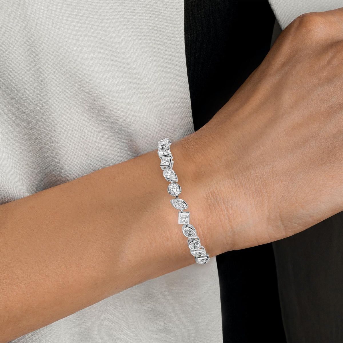 Berenice mixed shape tennis lab grown diamond bracelet in white gold - view 2