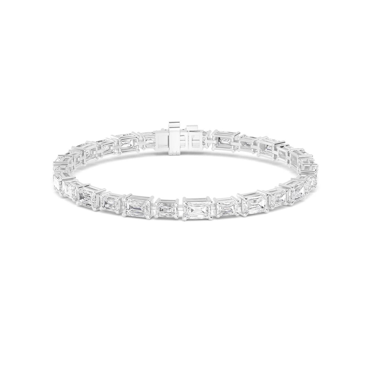 Calla east-west emerald line lab grown diamond bracelet in white gold - view 1