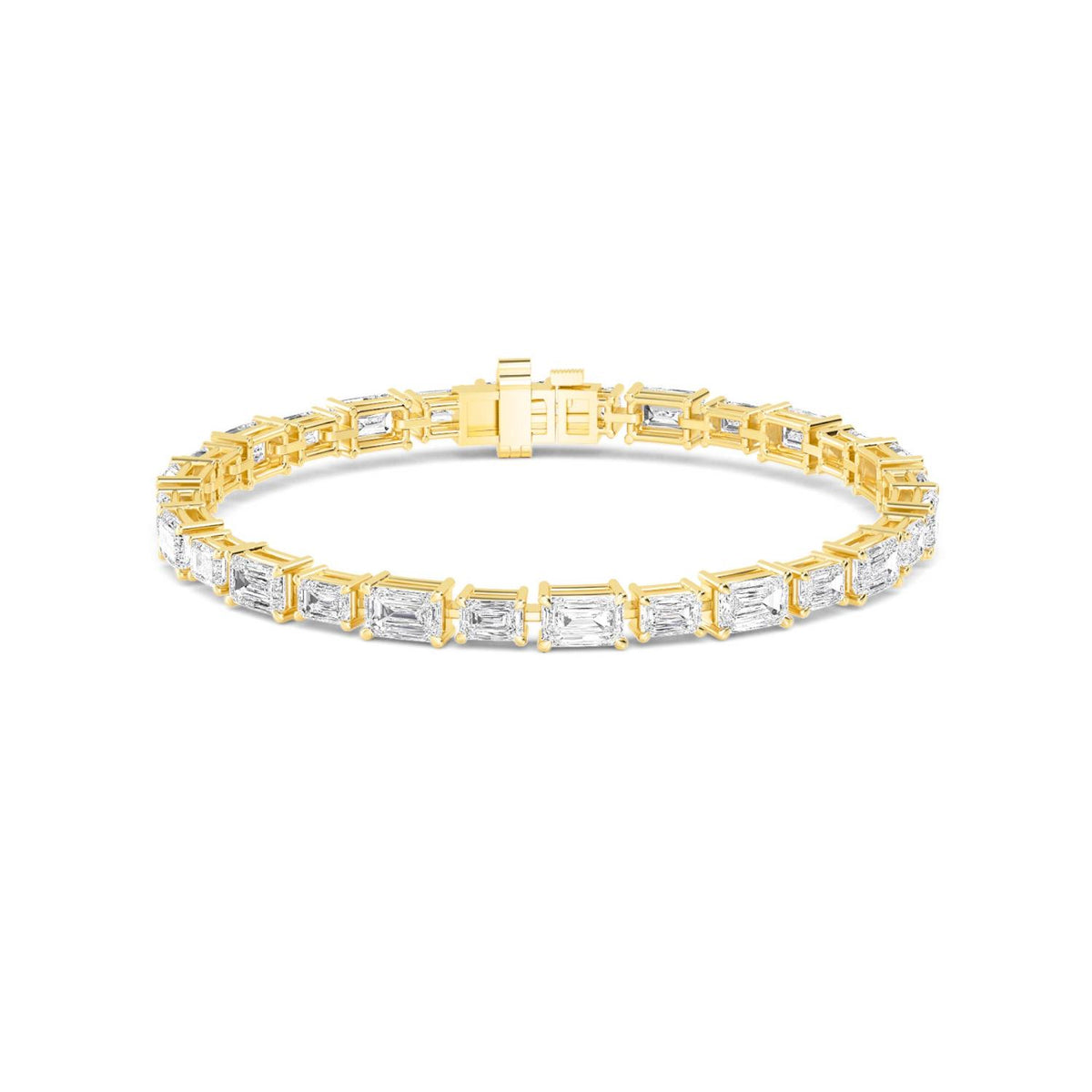 Calla east-west emerald line lab grown diamond bracelet in yellow gold - view 1