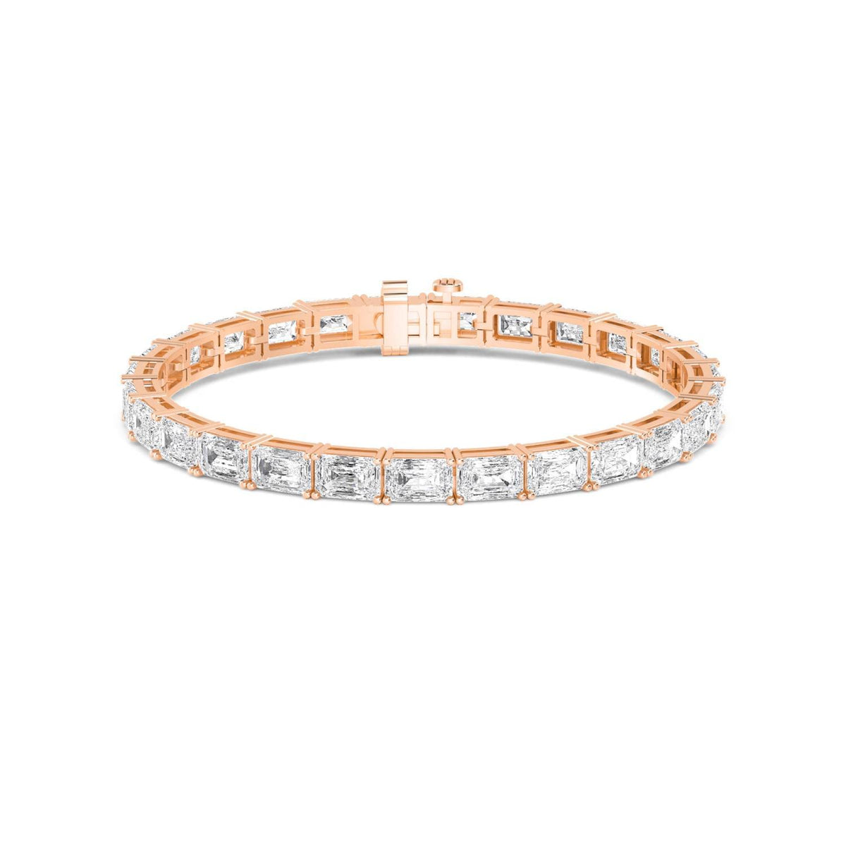 Caprice east-west emerald tennis lab grown diamond bracelet in rose gold - view 1